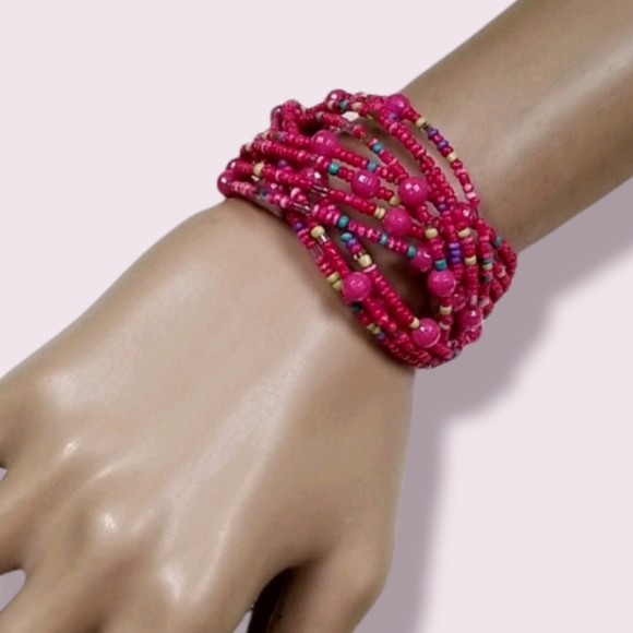 Vintage Boho 1970s Seed Bead Wired Cuff Style Bracelet - Picture 2 of 12